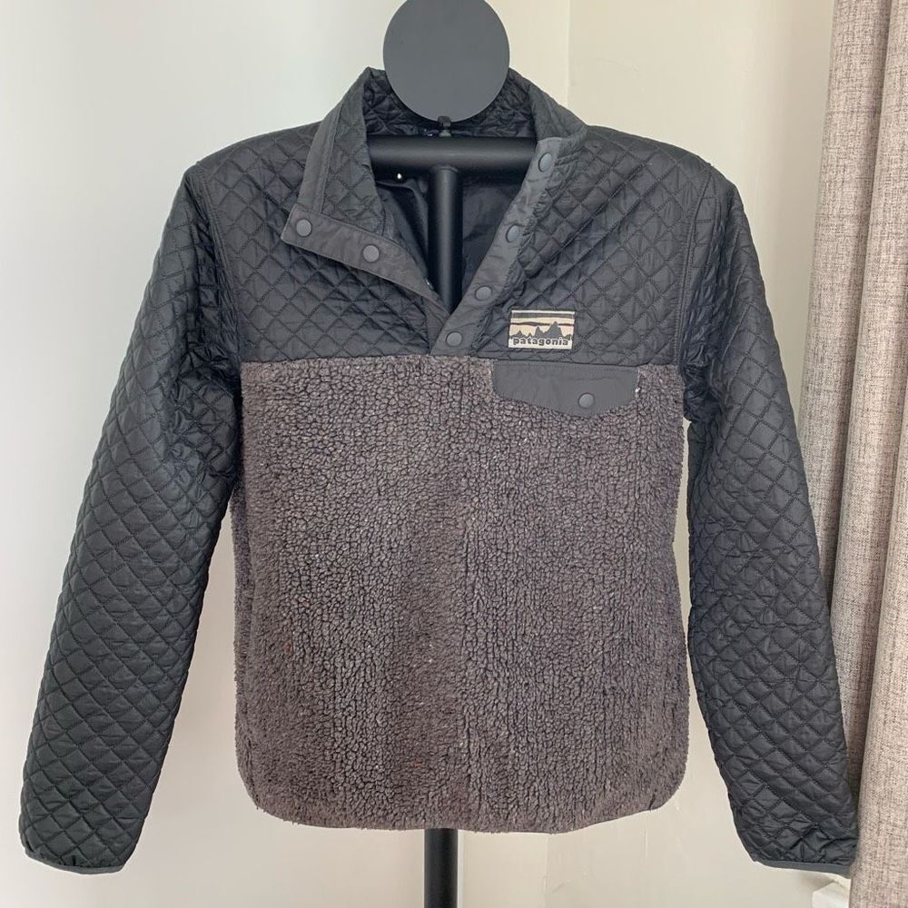 vintage PATAGONIA gray sherpa fleece quilted sweatshirt top jacket sz s womens
